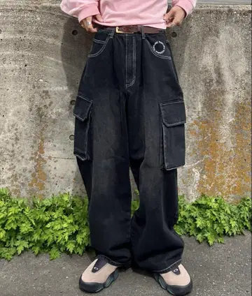 perushu 와이드 데님 카고 팬츠