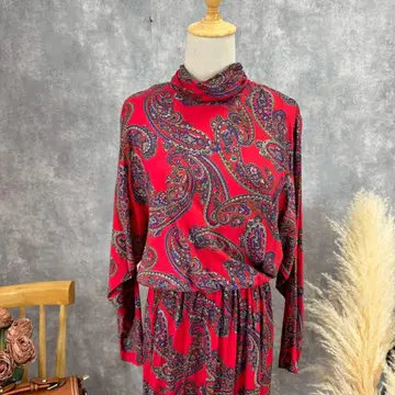 USA Starlo 페이즐리 무늬 빨간색 롱 기장 빈티지 원피스 긴팔