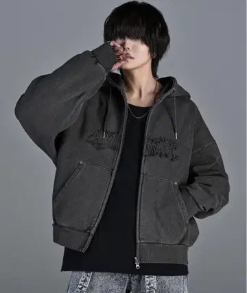 택 포함 헤비웨이트 로고 세미 숏 빈티지 더블 지퍼 후드티 XS