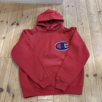 Champion 레드 후드 부착 후드티 M