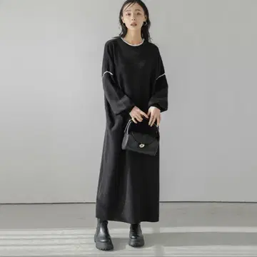 AMELY 배색 라인 바이컬러 니트 원피스 [ awpaw24-928 ]
