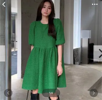 버스데이배쉬 트위드 플레어 드레스 퍼프 슬리브