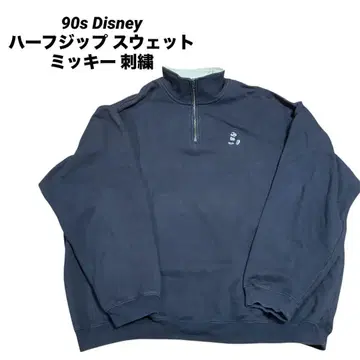 90s Disney 하프 지퍼 맨투맨 미키 자수 블랙 XXL