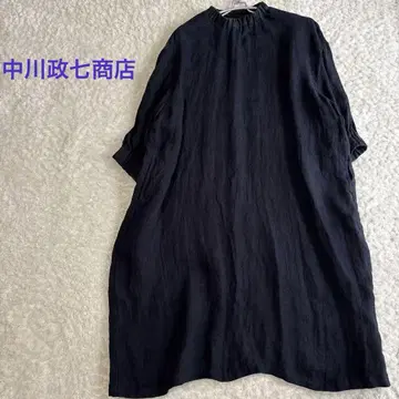 나카가와 마사시치 상점 블랙 퍼프 슬리브 롱 원피스 린넨 100%