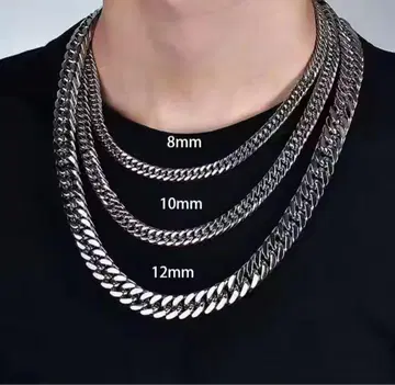 실버 스테인리스 체인 목걸이 8mm 10mm 12mm