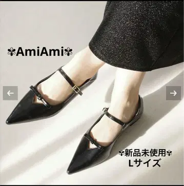 AmiAmi 스틸레토 리본 펌프스 멜리 제인 스트랩 블랙 L