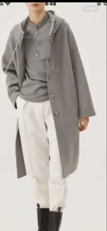 후드 부착 그레이 오버사이즈 코트