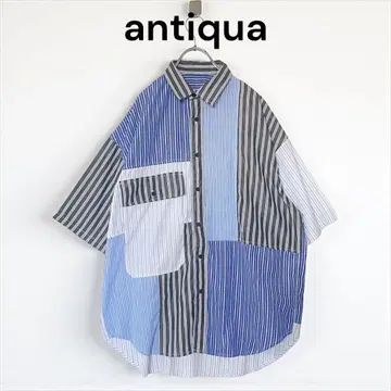 antiqua 안티카 스트라이프 절개 셔츠 블루