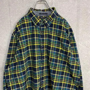 노티카 자수 로고 체크 무늬 긴팔 BD 셔츠 빅 사이즈 2XL