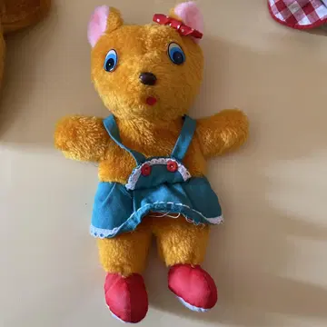 vintage 쇼와 레트로 퍼펫 곰 봉제 인형 고양이