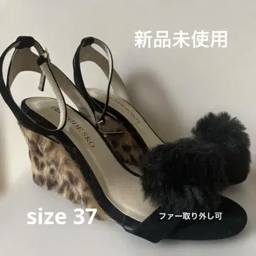 미사용 새상품 RODE SKO 퍼 샌들 펌프스 웨지솔 표범 무늬