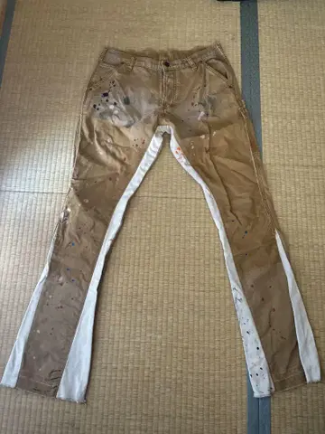 페인트 가공 베이지 부츠컷 데님 30 mnml