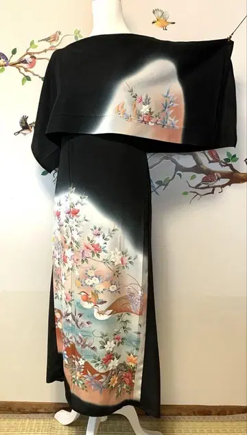 기모노 토메소데 리메이크 롱 원피스 판초풍 스톨 세트