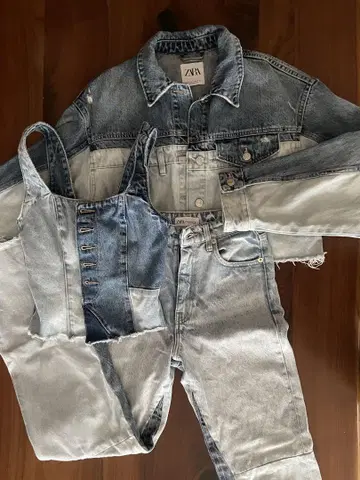 ZARA 패치워크 데님 셋업 3종