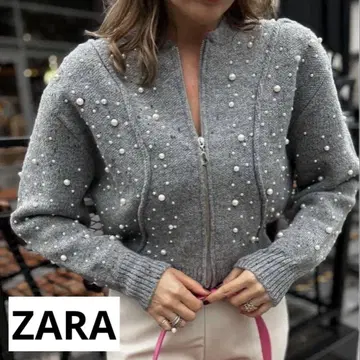 ZARA 모조 진주 니트 봄버 자켓 M