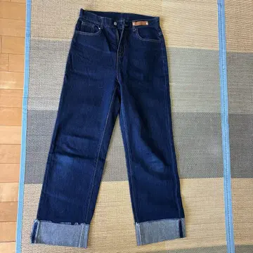 스트레이트 데님 다크 블루 롤업