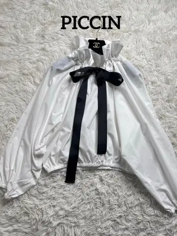새상품급 PICCIN 피칭 빅 칼라 그로그랭 리본 블라우스