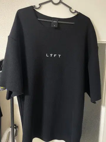LYFT 블랙 와플 티셔츠 오버 사이즈