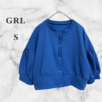GRL 그레일 드롭 숄더 숏 기장 가디건 파랑 (S) 벌룬 소매