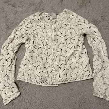 LAURA ASHLEY 화이트 레이스 편직 가디건 M