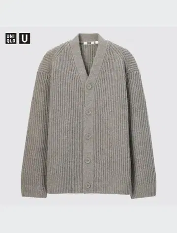 UNIQLO U 프리미엄 라무 리브 V넥 가디건 M 그레이