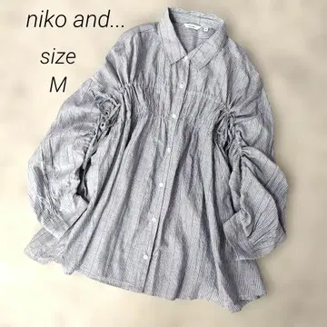 niko and - 프리미엄 로운 개더 셔츠 M 블루 스트라이프