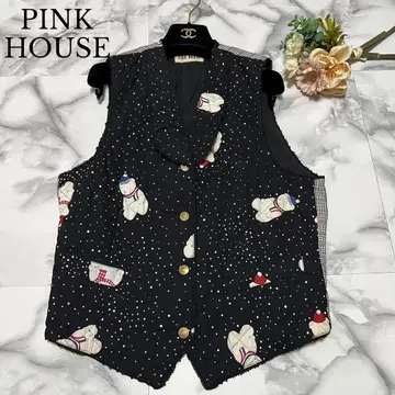 [새상품급] 핑크하우스 퀼팅 베스트 곰 체크 골드 버튼 FREE