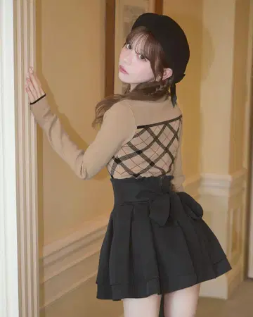 미셸 마카롱 슬림 레그 리본 스커트 (이너 팬츠 포함) 블랙