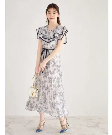 tocco closet 허리 리본 포함 플라워 프린트 플리츠 원피스