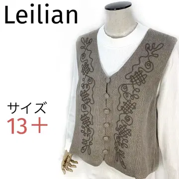 Leilian 레리안 베스트 일본제 린넨 혼방 코드 자수 싸개 버튼