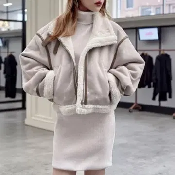 GRL 그레일 [ F ] 숏 기장 보아 무스탕 자켓/아우터/아이보리
