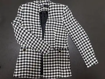 ZARA 테일러드 자켓 화이트 블랙 하운드 투스