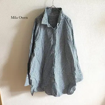 Mila Owen 소매 볼륨 내추럴 셔츠 체크 코튼