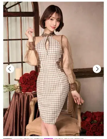 DAZZY 체크 무늬 시스루 드레스 XS