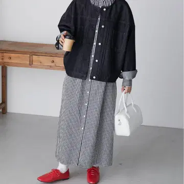 블랙 데님 자켓 프리 사이즈 노카라