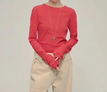 [ eL ] 미사용 새상품 시어 빨간색 상의 롱 슬리브