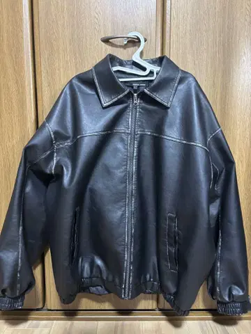 빈티지 가공 PU 가죽 집업 블루종