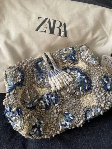 ZARA 비즈 클러치백 파랑/베이지