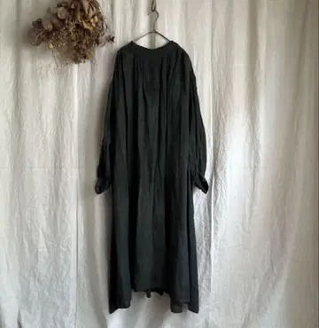 GASA 가사 천연 염색 자수 린넨 드레스 원피스 벨트 포함