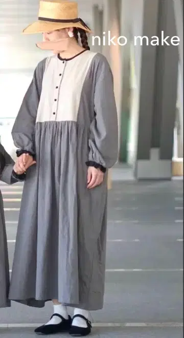 niko make 니코메이크 마마 사이즈 린넨 코튼 긴팔 원피스