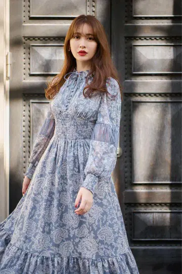 herlipto Winter Floral Long-sleeve Dress