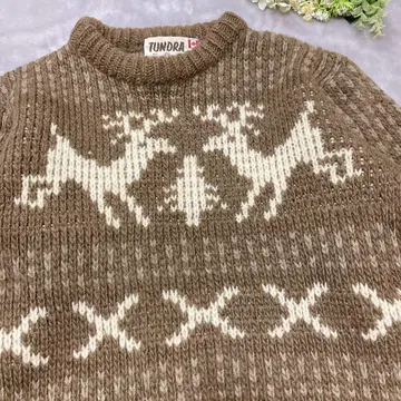 레어 빈티지 캐나다제 TUNDRA 노르딕 무늬 사슴 니트 모 100