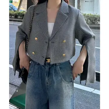 JUNOAH 골드 단추 2way 슬릿 슬리브 숏 자켓 XL 사이즈