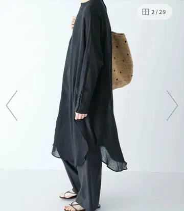택 포함 새상품 카구레 거즈 롱 튜닉 블랙