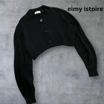 eimy istoire 로고 자수 버튼 숏 기장 가디건 BLACK