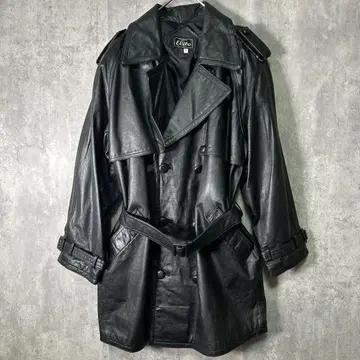 빈티지 가죽 트렌치코트 블랙 벨트 포함