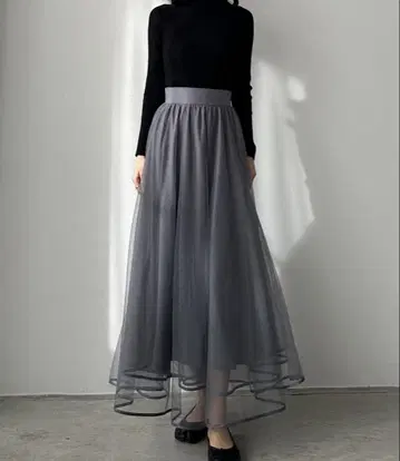 새상품 LOUERE 그레이 페치 스커트 포함 튤 플레어 스커트 그레이
