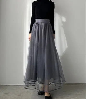 새상품 LOUERE 그레이 페치 스커트 포함 튤 플레어 스커트 그레이