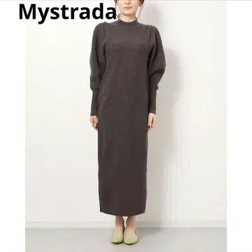 Mystrada 마이 스트라다 소매 볼륨 니트 원피스 긴팔 네이비