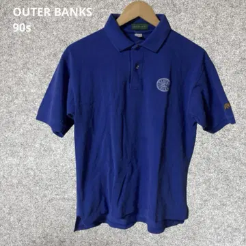 OUTER BANKS 90s 빈티지 파란색 피케 셔츠 동물 자수